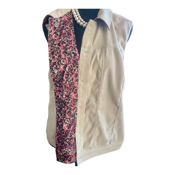 Reversible Women’s Vest Brushed Suede Tan Satin Paisley Button Up Classy Sz Lg - Picture 5 of 6